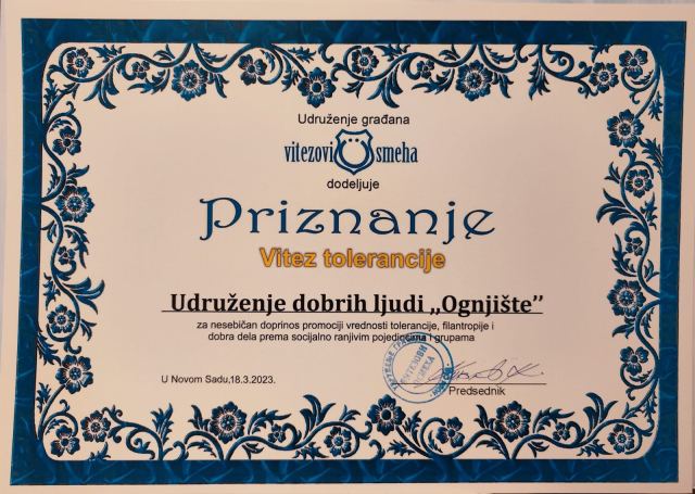 Udruženju „Ognjište“ priznanje „Vitez tolerancije“ - fotografija 1